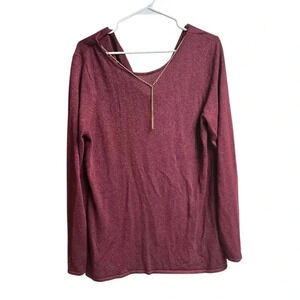 Michael Michael Kors Sweater Long Sleeve Thin Knit Burgundy Sparkle Gold Chain